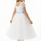 Lace Bodice Flower Girl Dress with Spaghetti-Straps Short Sleeves Tulle Knee Length Princess Gown