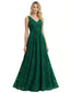 Elegant Spaghetti Straps Sleeveless V-Neck Floral Burnout Chiffon A-Line Formal Evening Dresses