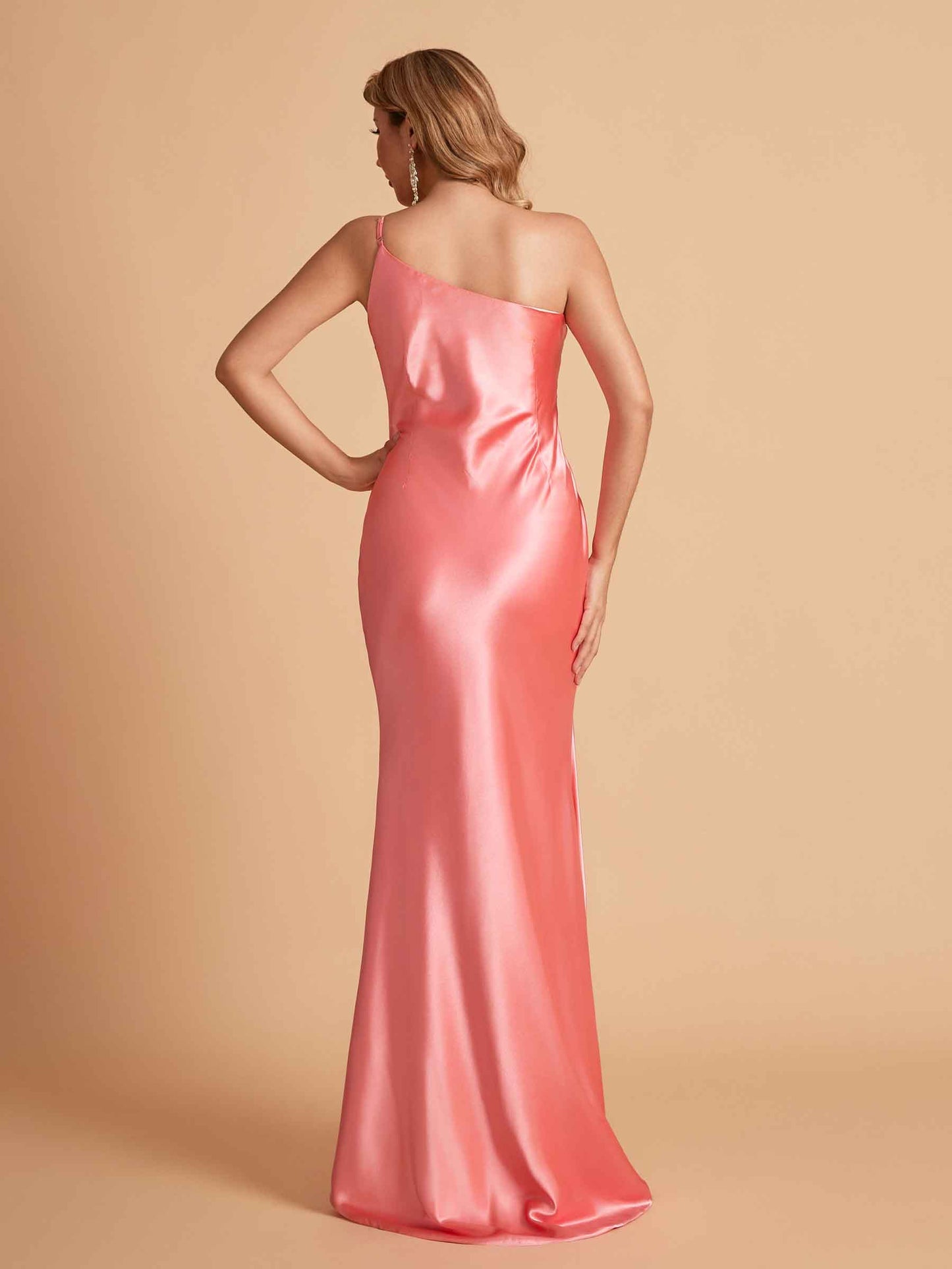 Sexy Silky Satin Sheath One Shoulder Comfy Long Bridesmaid Dresses