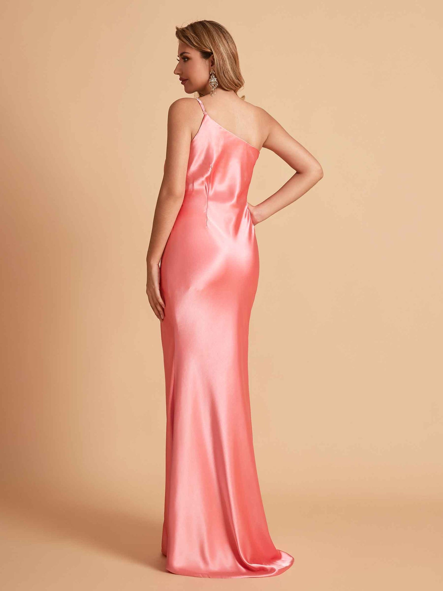 Sexy Silky Satin Sheath One Shoulder Comfy Long Bridesmaid Dresses