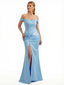 Sexy Off The Shoulder Mermaid Soft Satin Floor Length Evening Dresses Slit With Twist Knot