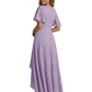 Elegant V-Neck Flutter Sleeves Floral Burnout Chiffon A-Line Formal Evening Dresses