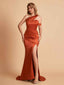 Sexy Satin Mermaid One Shoulder Pleats Side Slit Long Bridesmaid Dresses Online