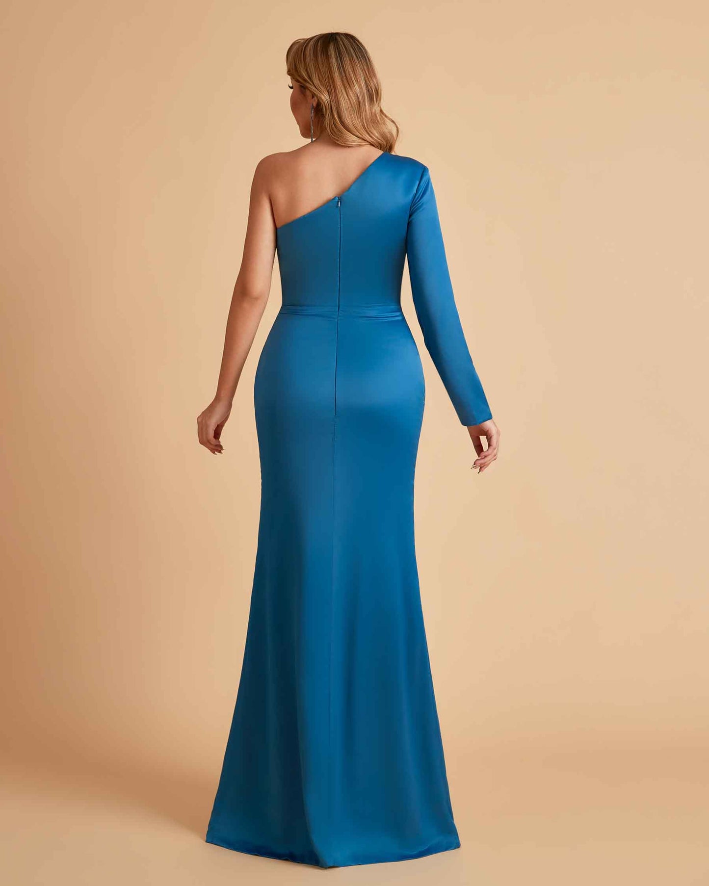 Sexy Satin One Sleeve Pleats Mermaid Bridesmaid Dresses Side Slit Floor Length