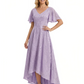 Elegant V-Neck Flutter Sleeves Floral Burnout Chiffon A-Line Formal Evening Dresses