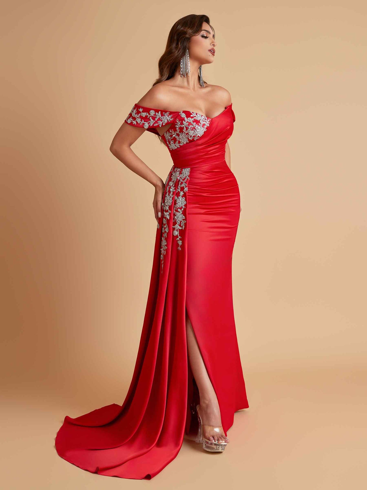 Elegant Soft Satin Mermaid Off Shoulder Floor-Length Mermaid Bridesmaid Dresses