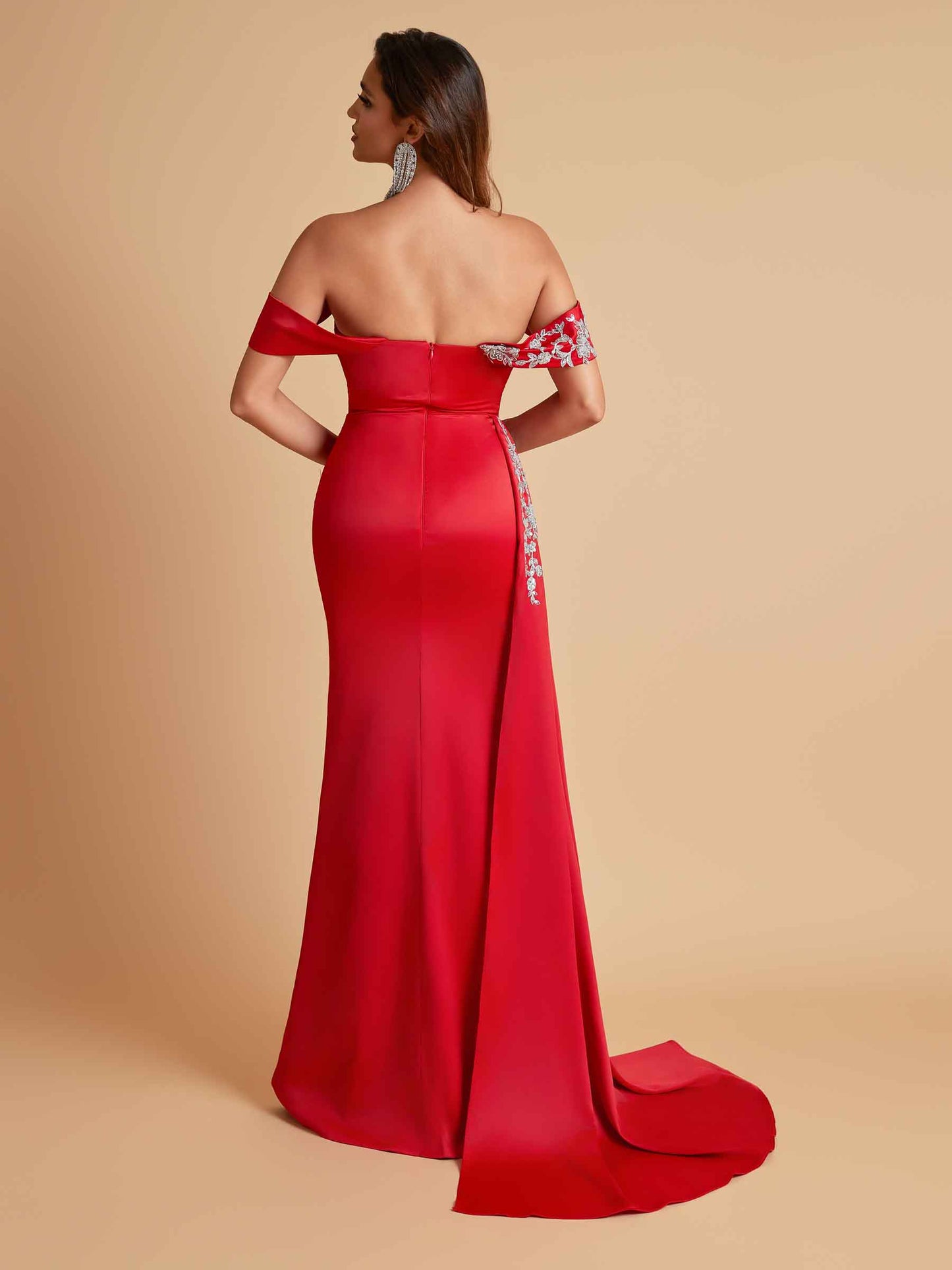 Elegant Soft Satin Mermaid Off Shoulder Floor-Length Mermaid Bridesmaid Dresses
