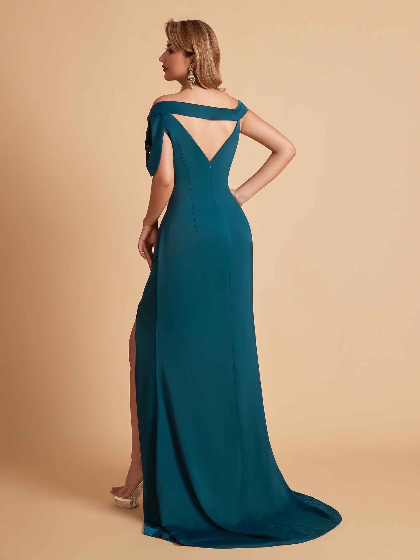 Sexy Soft Satin Unique V-Neck Side Slit Floor-Length Mermaid Bridesmaid Dresses Online