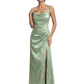 Elegant Jacquard Satin Spaghetti Straps Mermaid Long Formal Evening Dresses