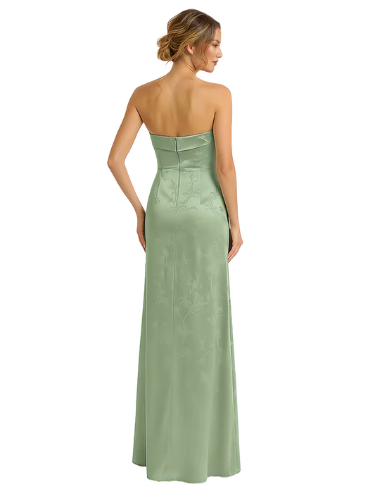 Elegant Jacquard Satin Strapless Sleeveless Mermaid Long Formal Evening Dresses
