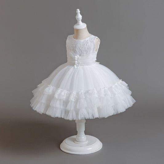 Cupcake Princess Flower Girls Dress with Train Cute Gown for Wedding Kids Tutu Dresses
