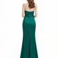 Ladies Unique Mermaid Ruched Satin Long Formal Evening Dresses Strapless Side Slit