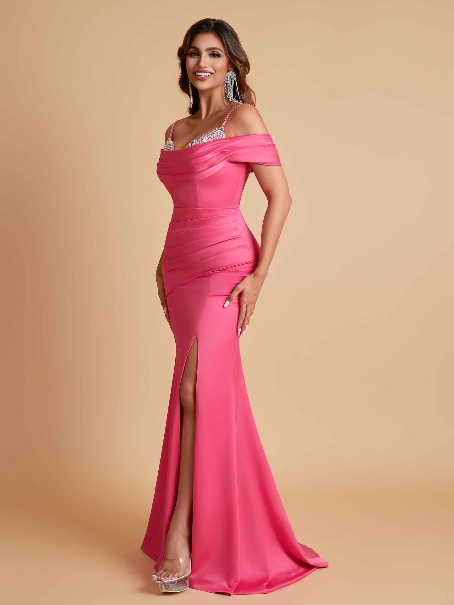 Elegant Soft Satin Mermaid Spaghetti Straps Floor-Length Mermaid Bridesmaid Dresses