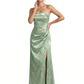 Elegant Jacquard Satin Strapless Sleeveless Mermaid Long Formal Evening Dresses