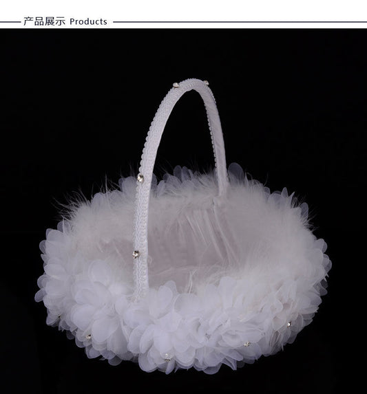 Creative Handmade Ostrich Feather Wedding Flower Basket, HL-5619