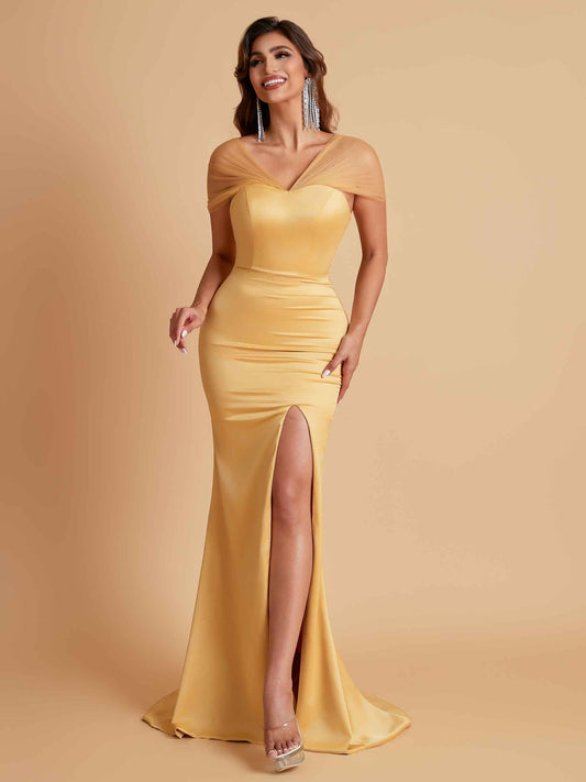 Sexy Soft Satin Mermaid V-neck Floor-Length Mermaid Bridesmaid Dresses