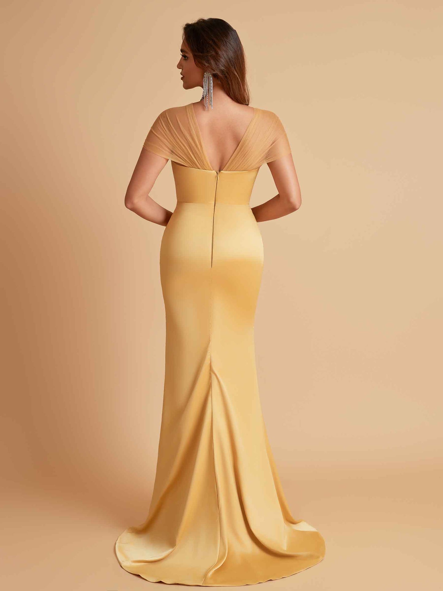 Sexy Soft Satin Mermaid V-neck Floor-Length Mermaid Bridesmaid Dresses