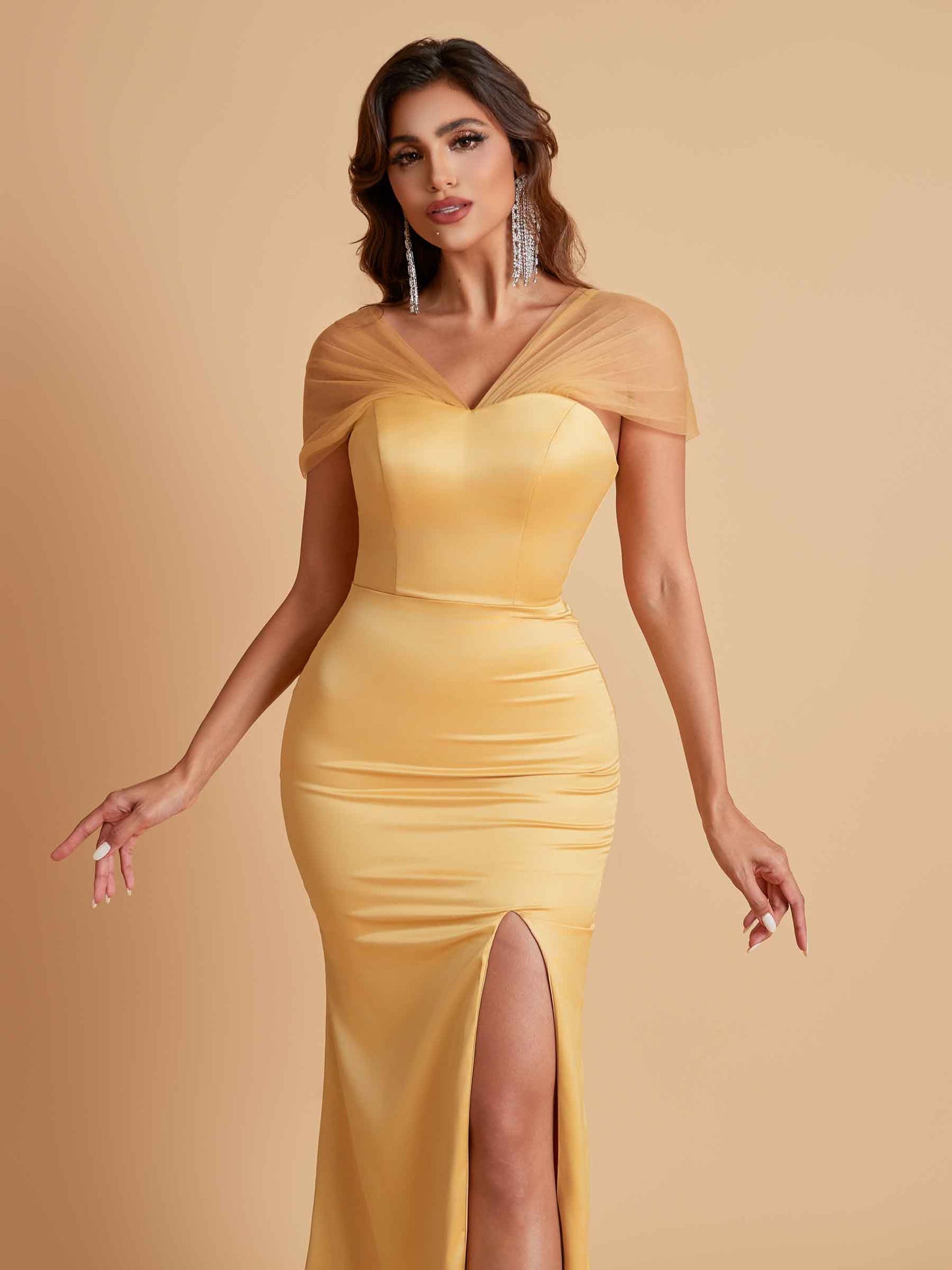 Sexy Soft Satin Mermaid V-neck Floor-Length Mermaid Bridesmaid Dresses