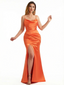 Sexy Cowl Side Slit Mermaid Soft Satin Long Formal Gowns For Women Spaghetti Straps