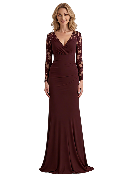 V-Neck Plus Size Mermaid Dresses Mother of The Groom Dresses Long Formal Mermaid