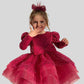 Cute High Low Flower Girls Dresses Satin Tulle Capped Sleeves Lace Applique Kids Princess Pageant Party Gown