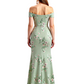 Simple Off Shoulder Side Slit Mermaid Long Satin Floral Formal Evening Dresses For Ladies