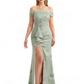 Simple Off Shoulder Side Slit Mermaid Long Satin Floral Formal Evening Dresses For Ladies