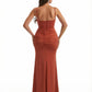Women's Elegant Ruched Mermaid Soft Satin Floor Length Evening Dresses Side Slit Spaghetti Straps