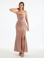 Elegant Spaghetti Straps Ruched Mermaid Soft Satin Long Formal Dresses For Women Side Slit