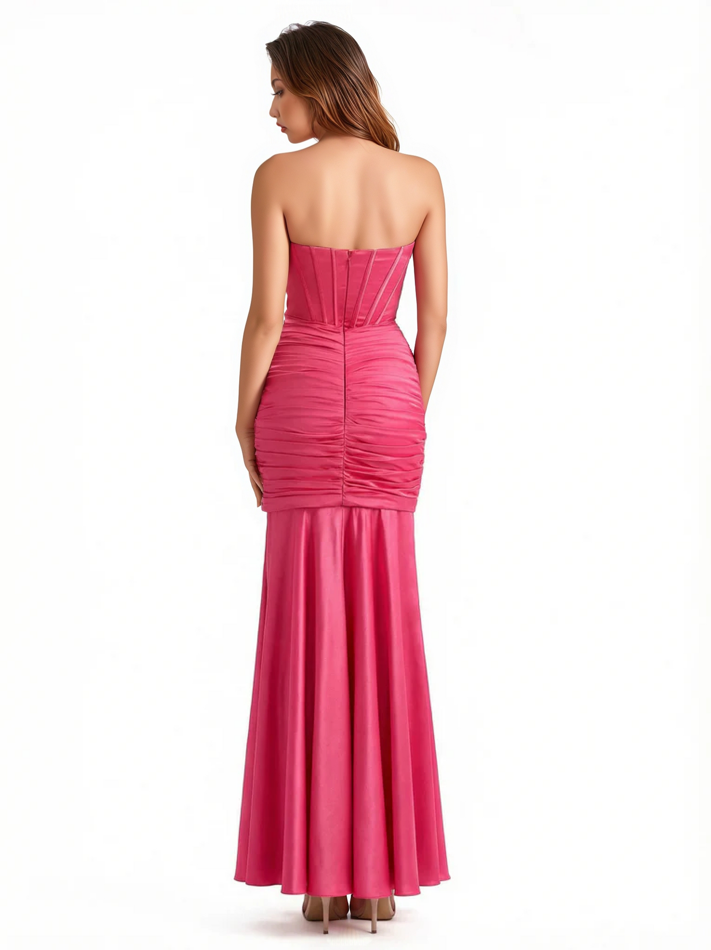 Trendy Strapless Boning Side Slit Mermaid Silky Satin Long Party Formal Dresses