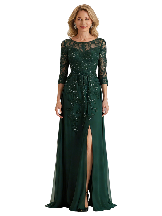 Sexy Slit Mermaid Dresses Mother of The Groom Dresses Long Formal 3/4 Sleeves