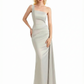 Ladies Sexy One Shoulder Silky Satin Ruched Mermaid Long Formal Evening Dresses
