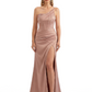 Sexy One Shoulder Silky Satin Mermaid Long Evening Gown Dresses For Women Side Slit