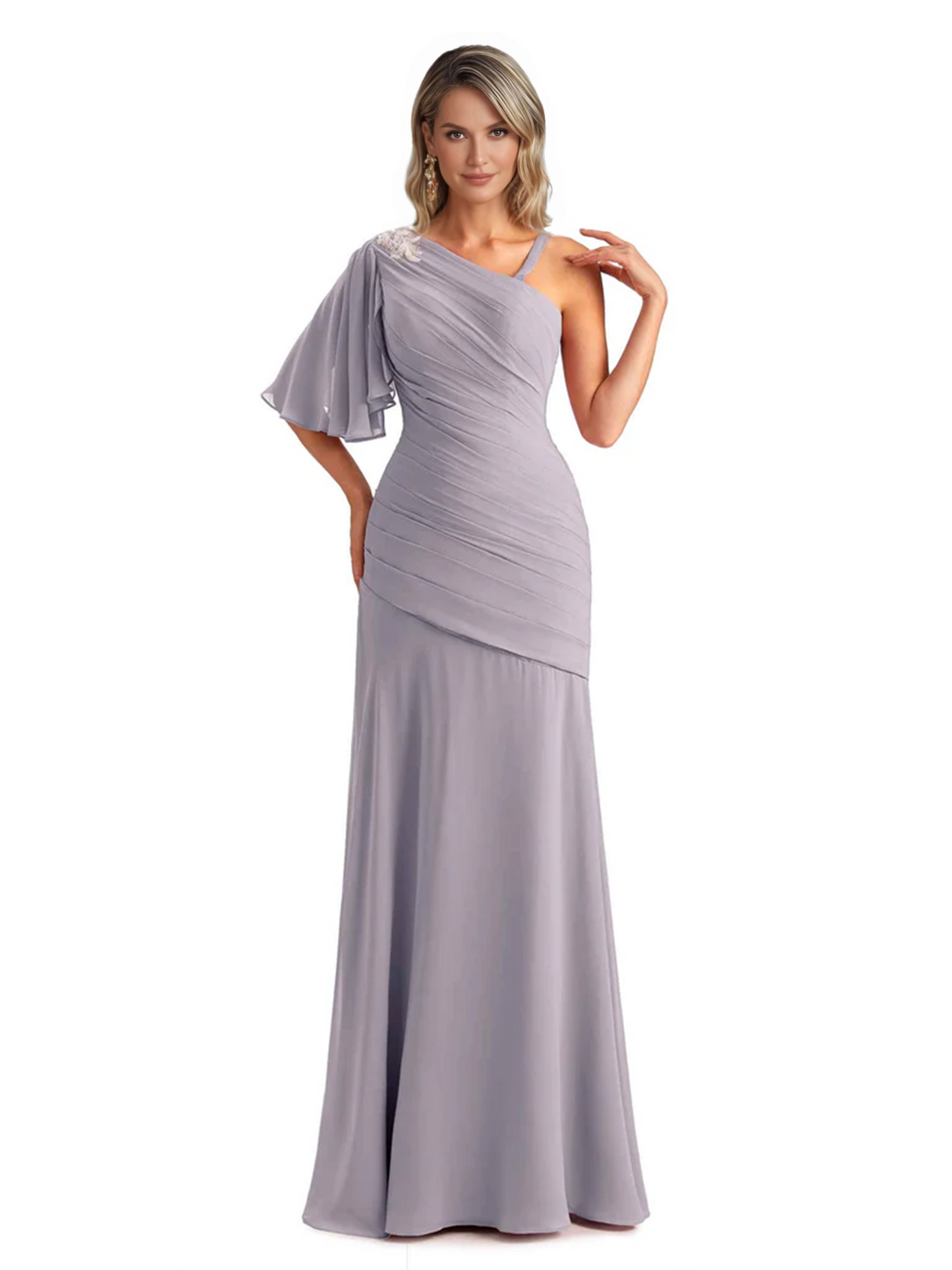 Embroidered Lace Bodice Mother of the Bride Dress Chiffon Maxi Dress Plus Size