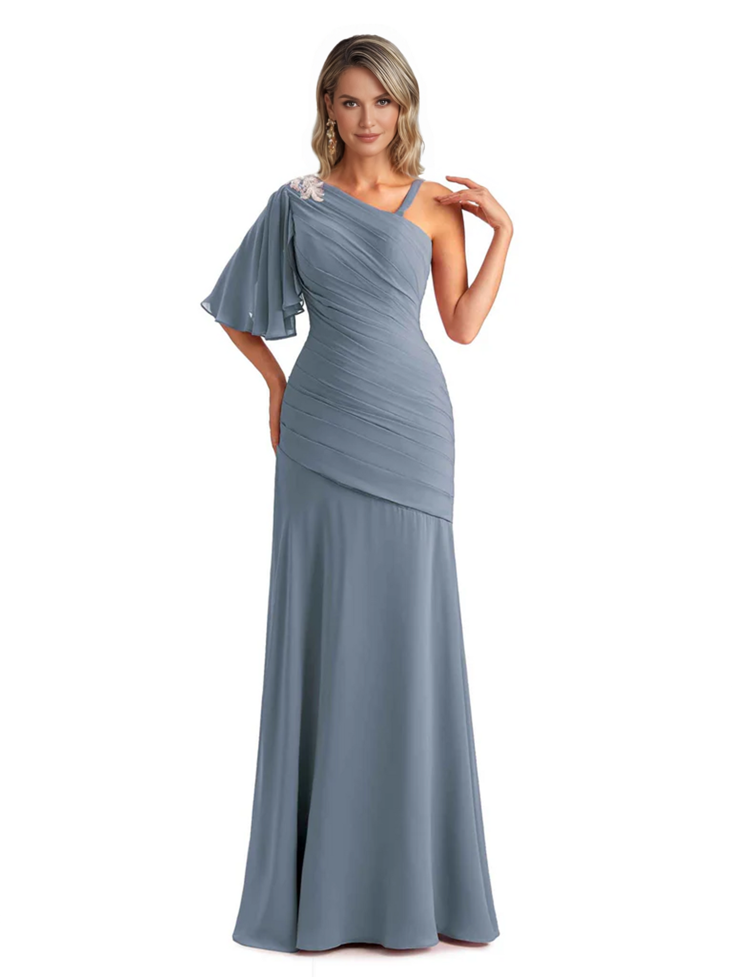 Embroidered Lace Bodice Mother of the Bride Dress Chiffon Maxi Dress Plus Size