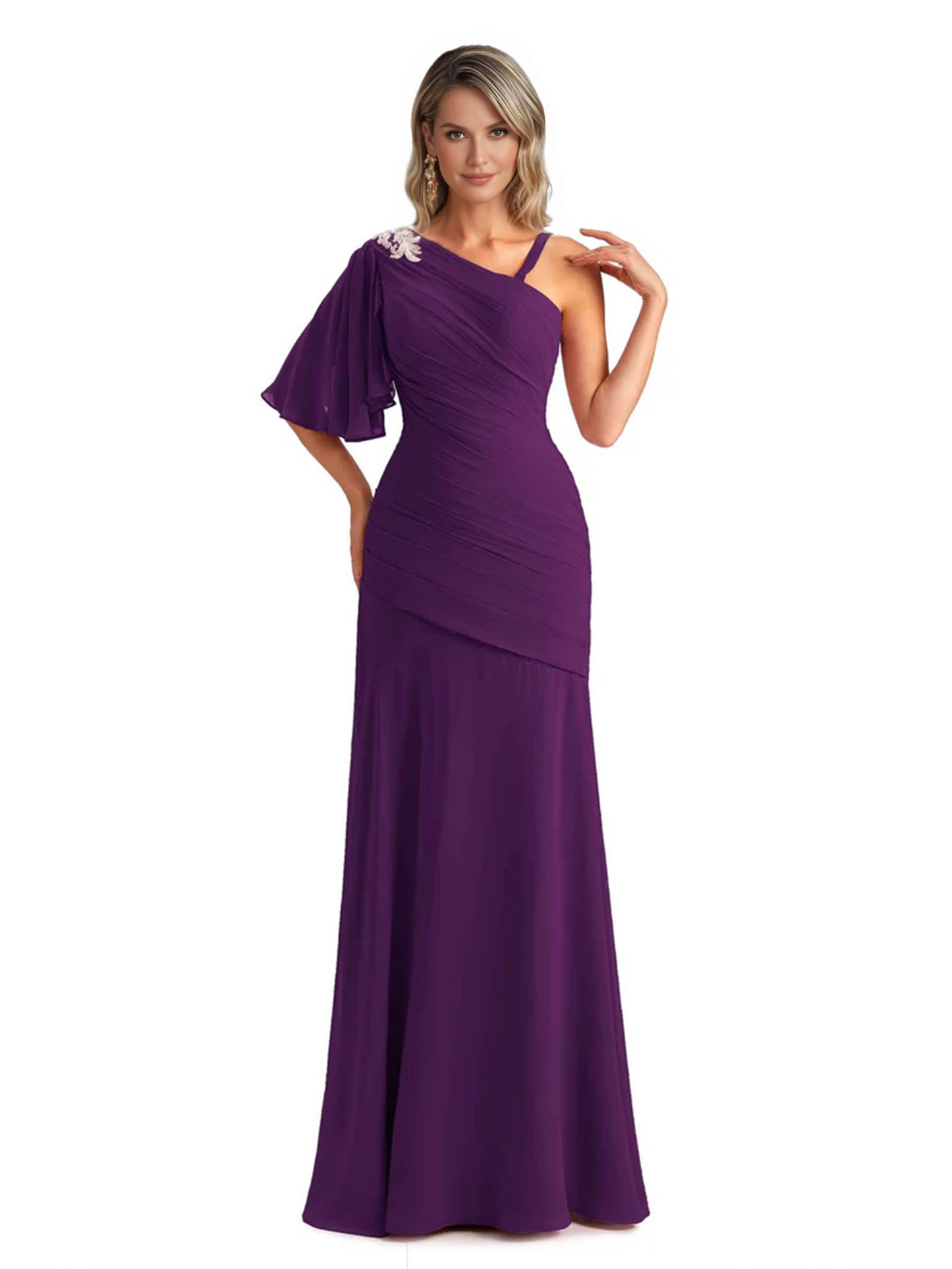 Embroidered Lace Bodice Mother of the Bride Dress Chiffon Maxi Dress Plus Size