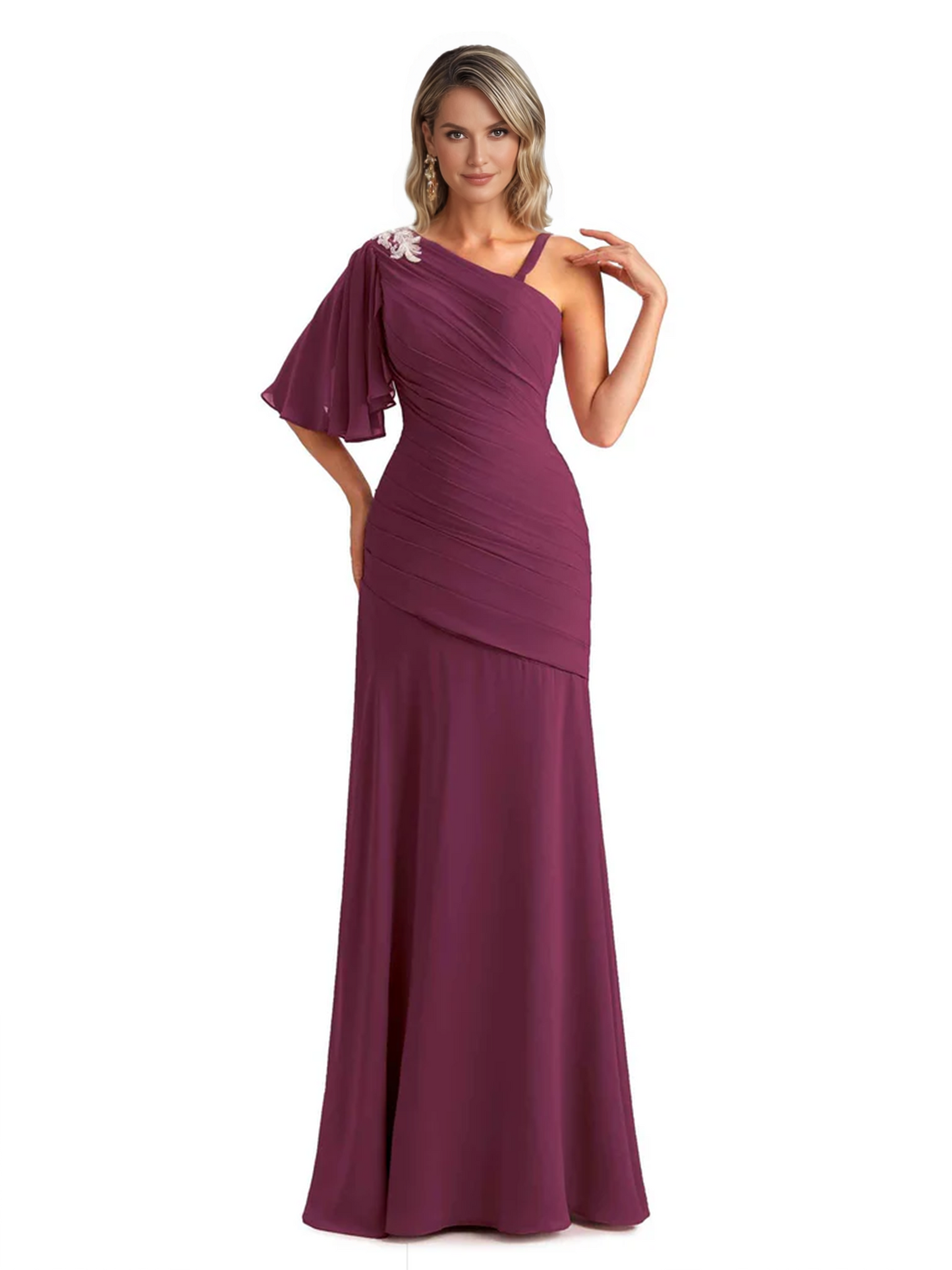 Embroidered Lace Bodice Mother of the Bride Dress Chiffon Maxi Dress Plus Size