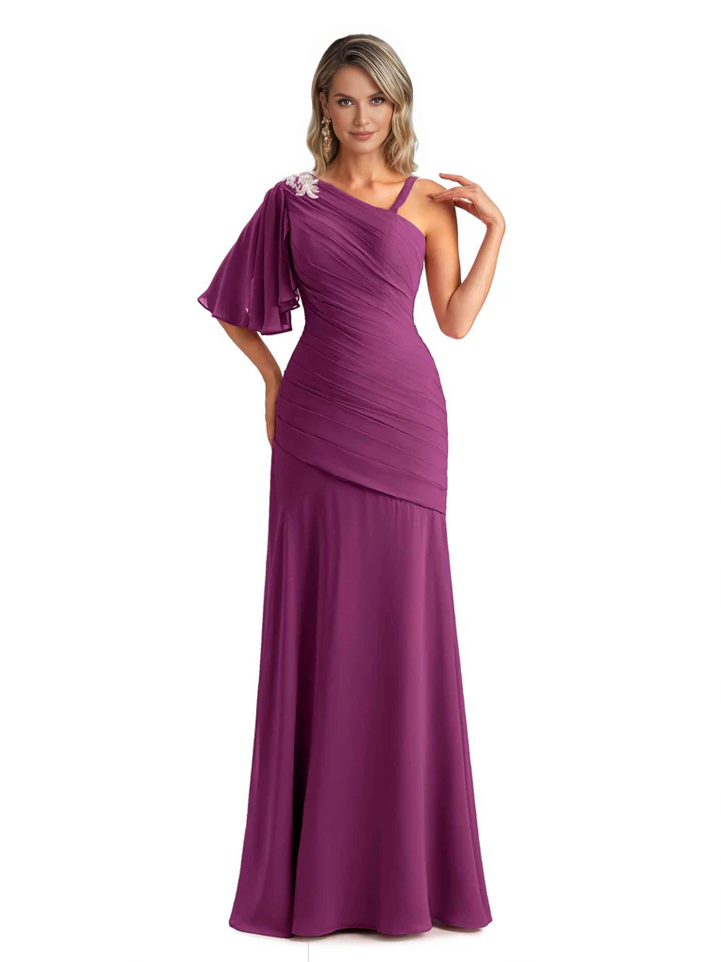 Embroidered Lace Bodice Mother of the Bride Dress Chiffon Maxi Dress Plus Size