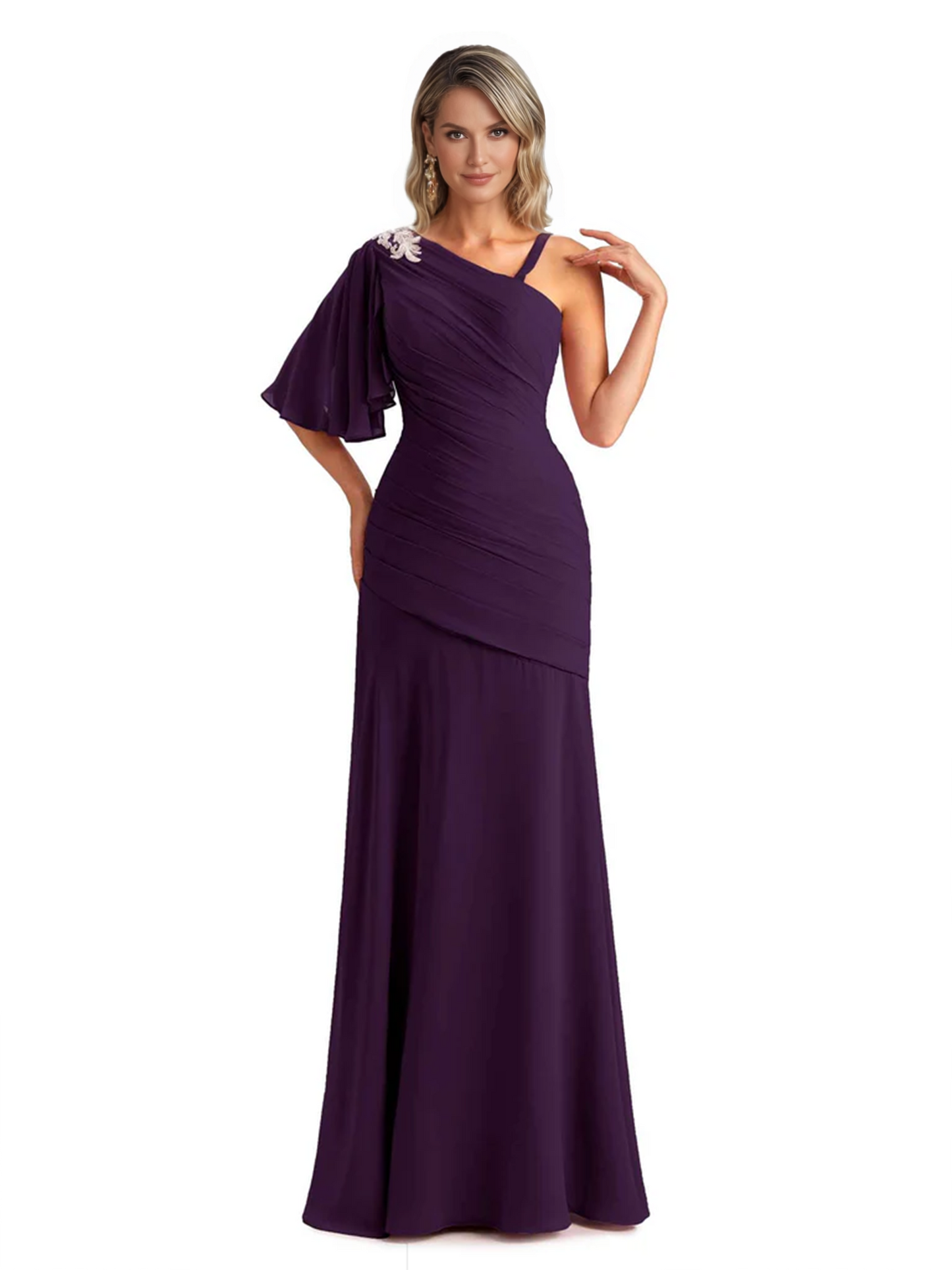 Embroidered Lace Bodice Mother of the Bride Dress Chiffon Maxi Dress Plus Size