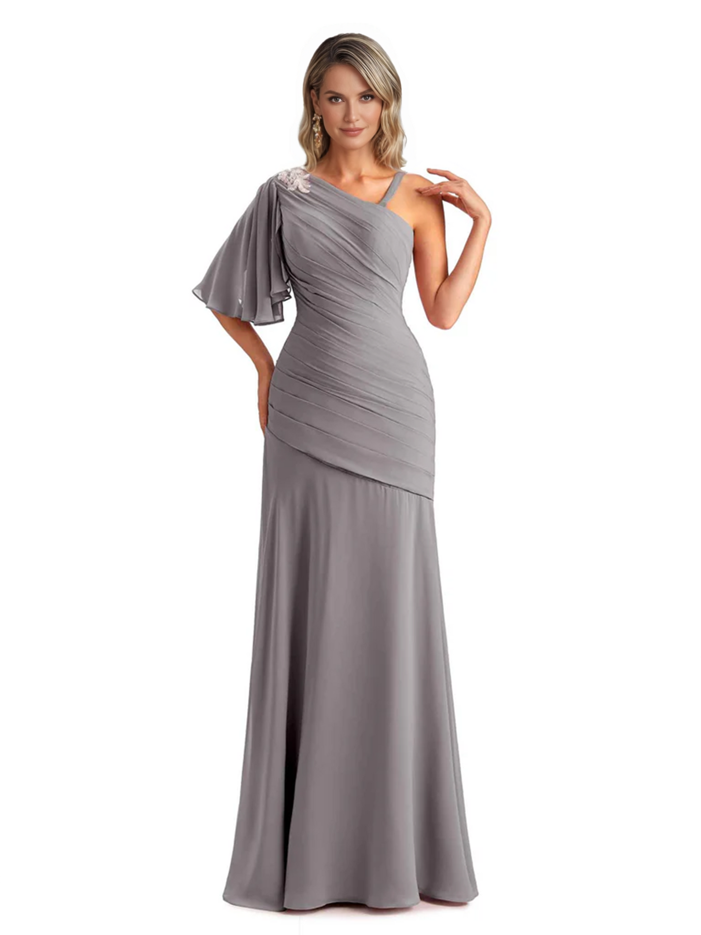 Embroidered Lace Bodice Mother of the Bride Dress Chiffon Maxi Dress Plus Size
