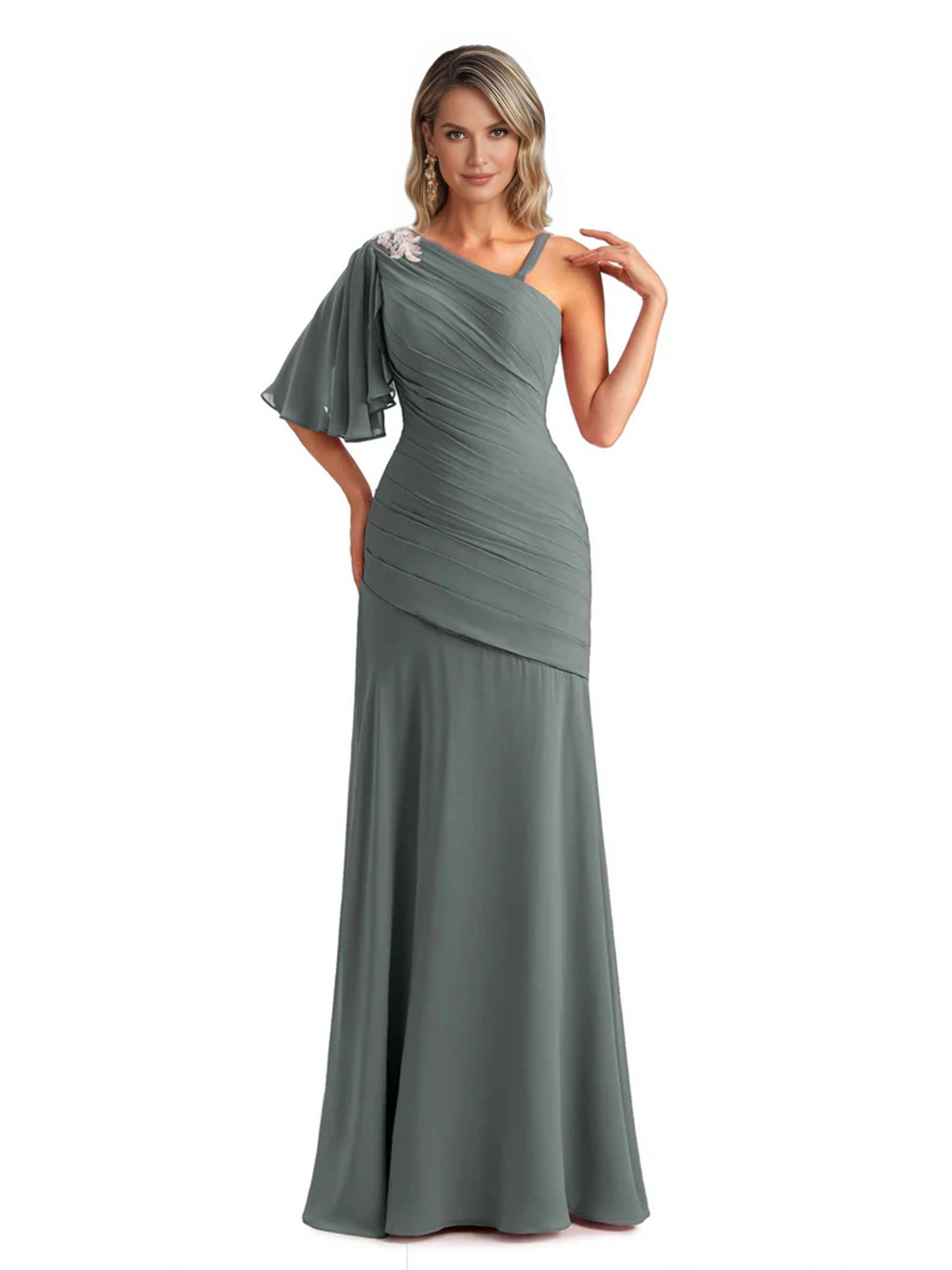 Embroidered Lace Bodice Mother of the Bride Dress Chiffon Maxi Dress Plus Size