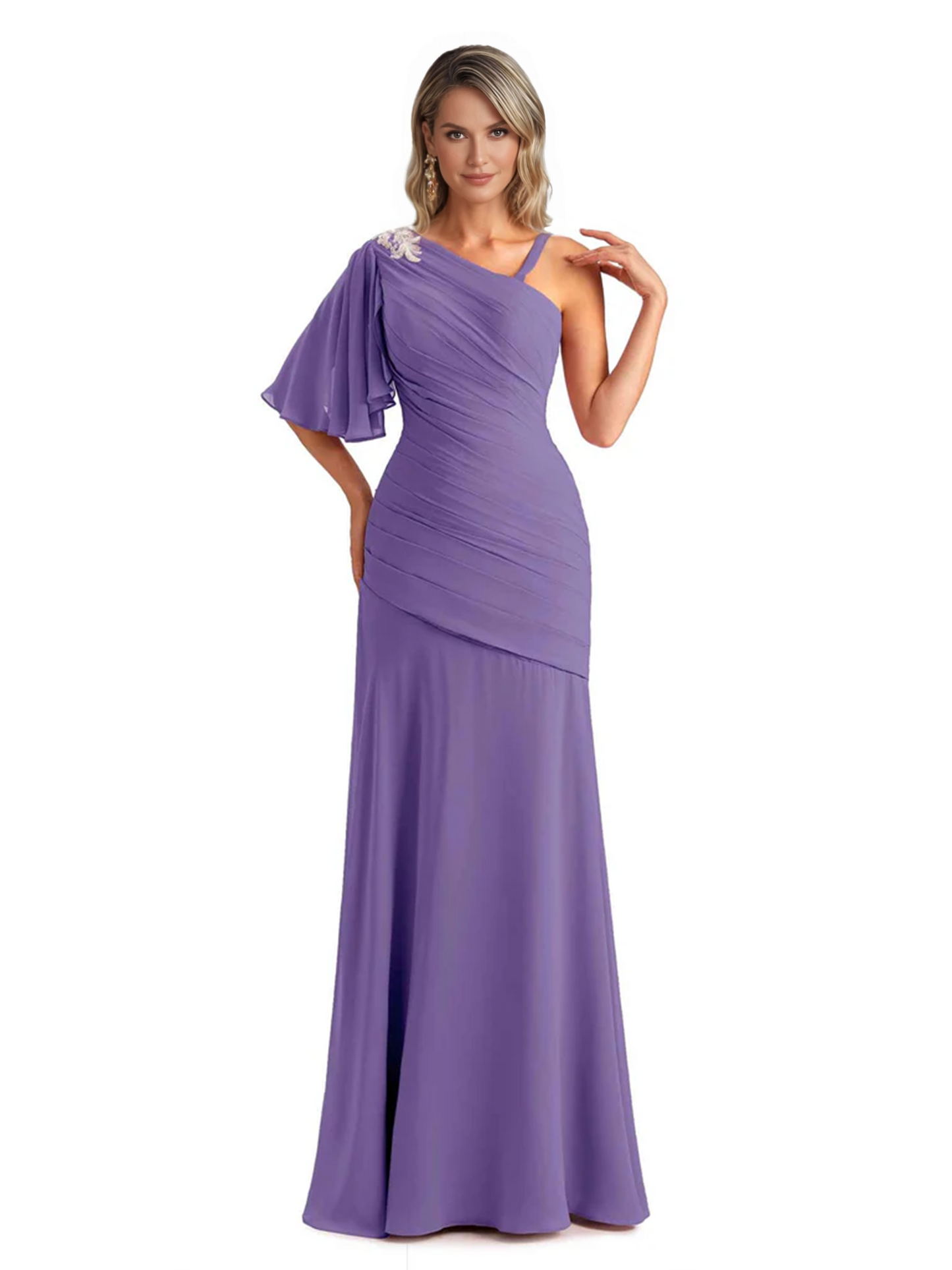 Embroidered Lace Bodice Mother of the Bride Dress Chiffon Maxi Dress Plus Size