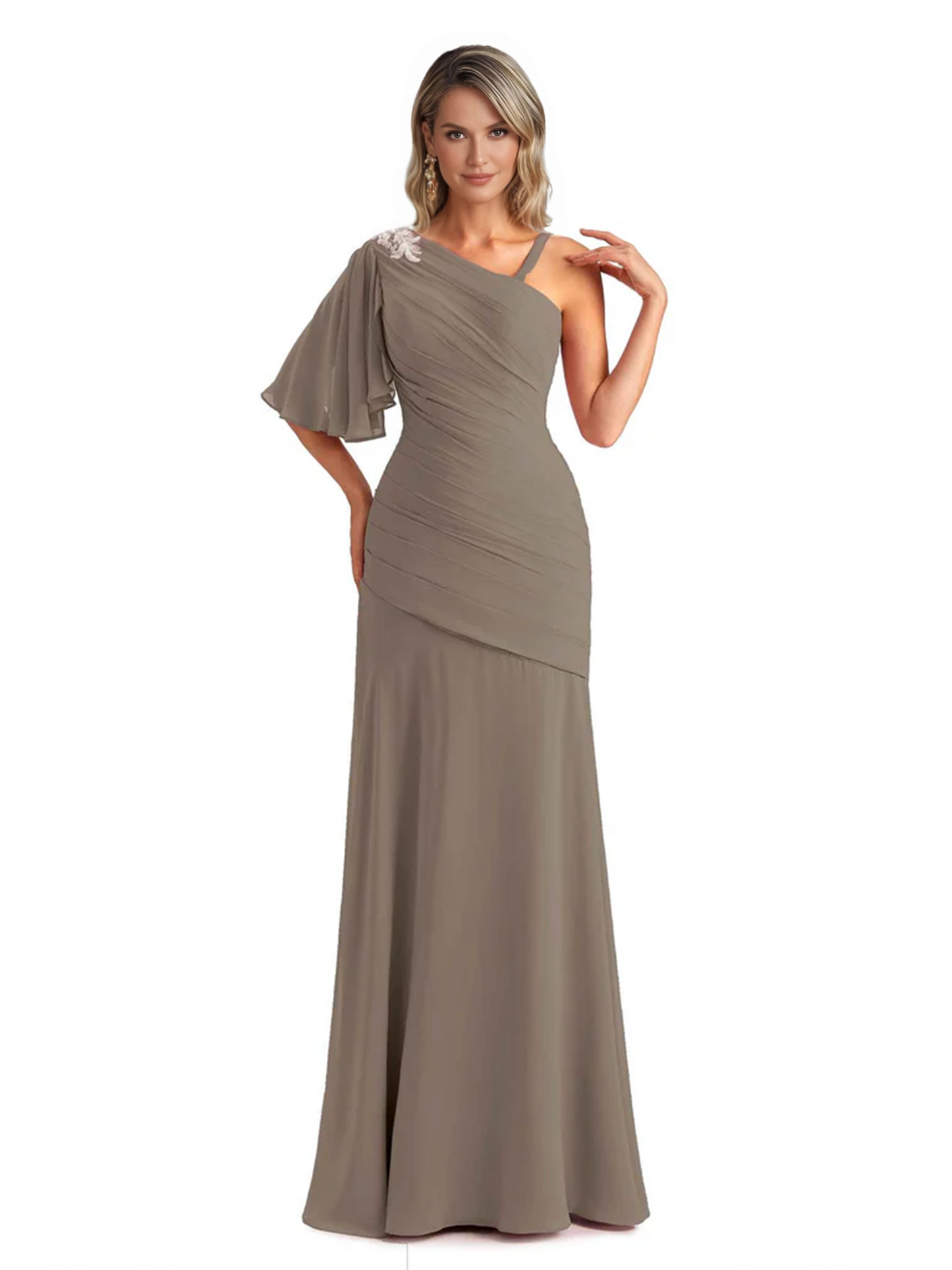 Embroidered Lace Bodice Mother of the Bride Dress Chiffon Maxi Dress Plus Size
