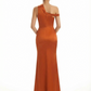 Women's One Shoulder Asymmetrical Mermaid Ruched Satin Long Formal Dresses Side Slit