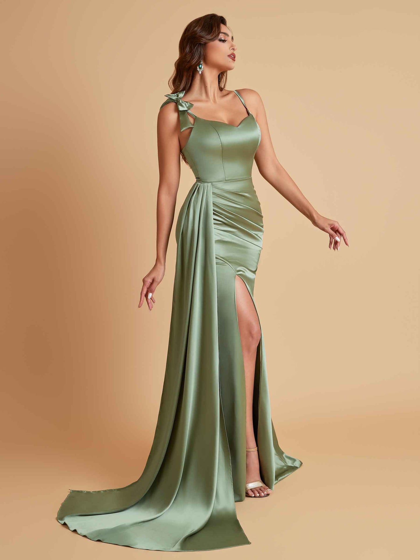 Elegant Soft Satin Mermaid Bowknot Floor-Length Mermaid Bridesmaid Dresses