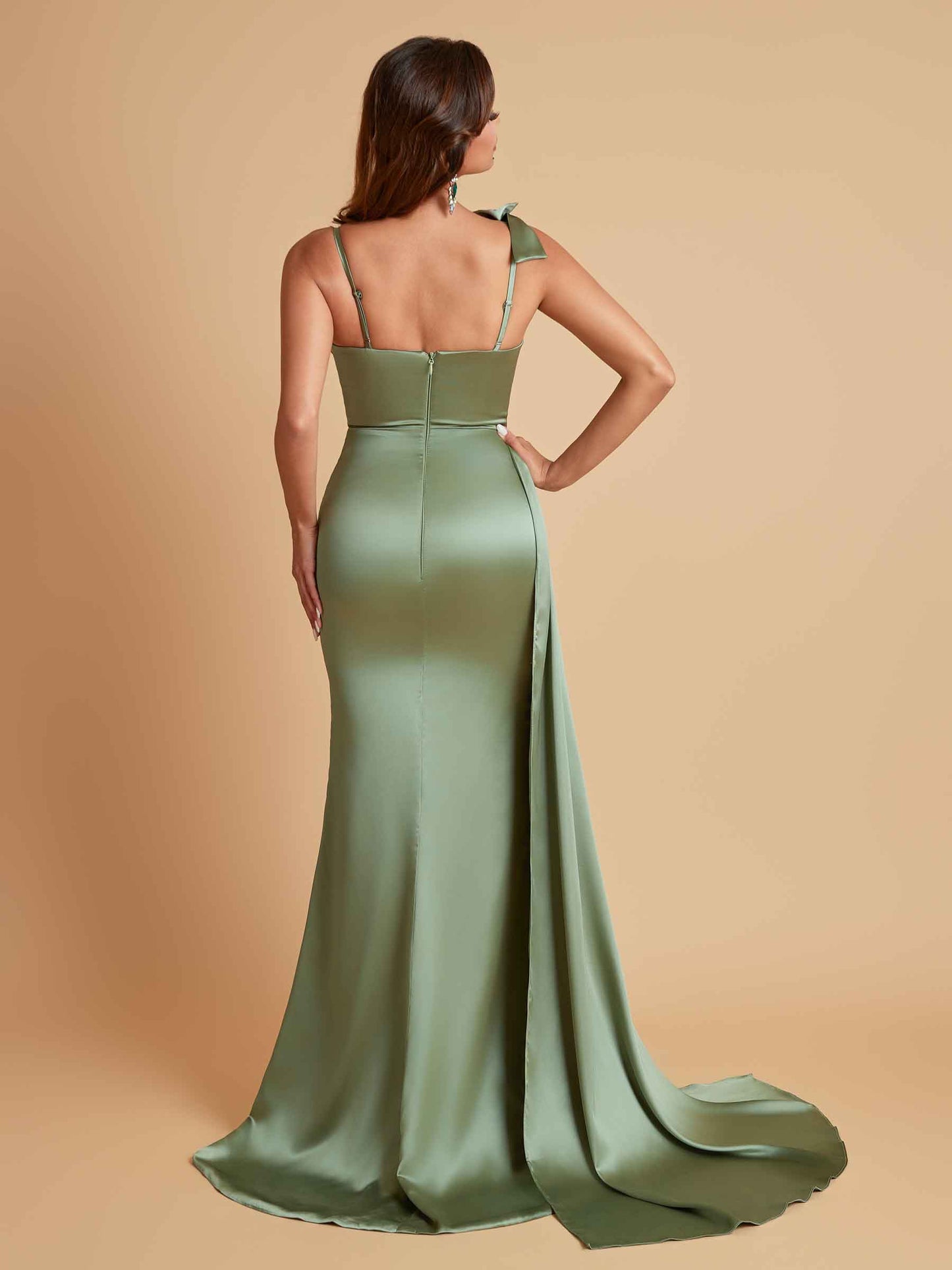Elegant Soft Satin Mermaid Bowknot Floor-Length Mermaid Bridesmaid Dresses