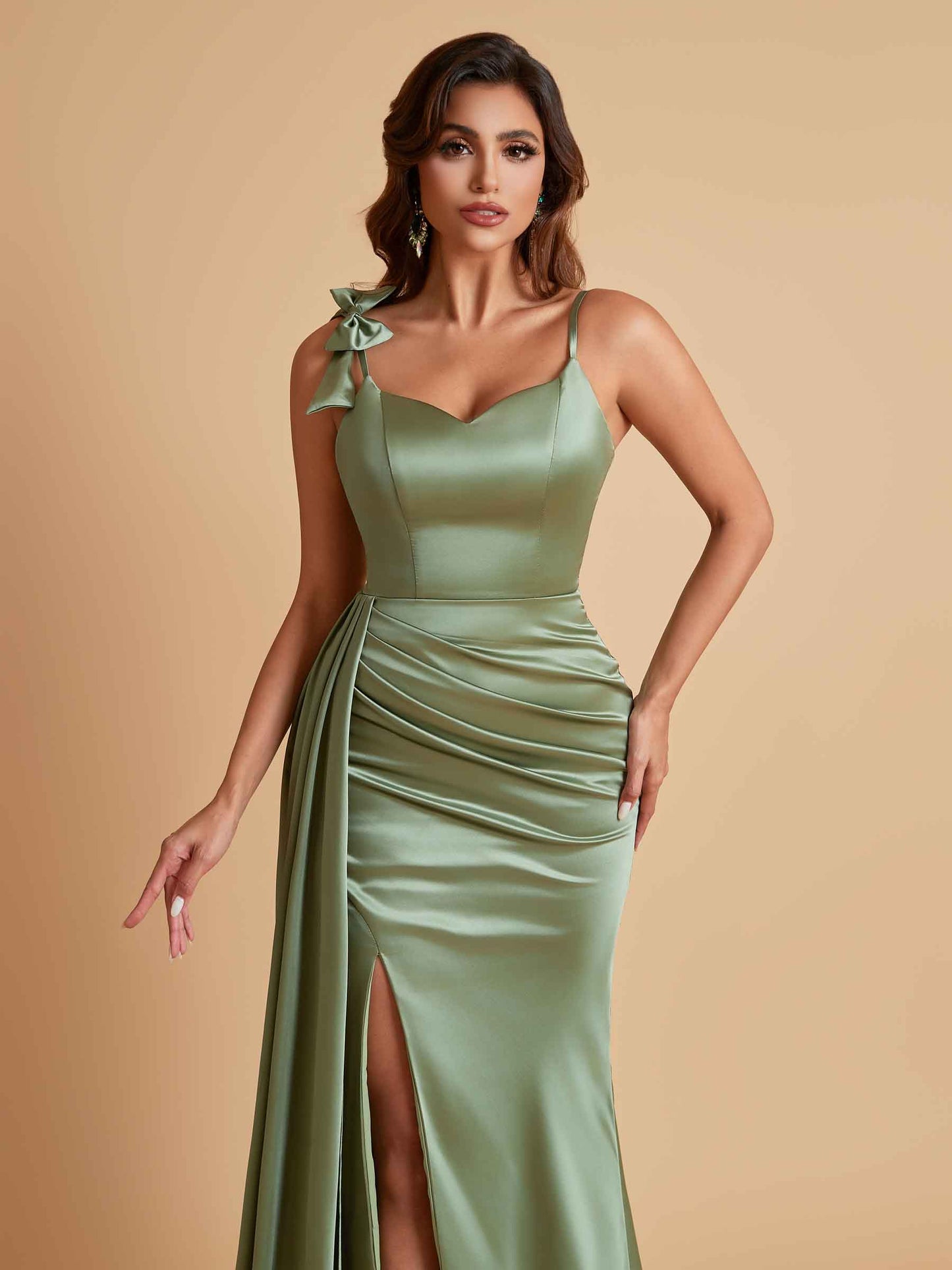 Elegant Soft Satin Mermaid Bowknot Floor-Length Mermaid Bridesmaid Dresses