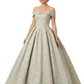 Modern Floral Jacquard Off Shoulder Floor-Length A-Line Long Formal Evening Dresses