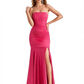 Trendy Strapless Boning Side Slit Mermaid Silky Satin Long Party Formal Dresses