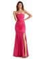 Trendy Strapless Boning Side Slit Mermaid Silky Satin Long Party Formal Dresses